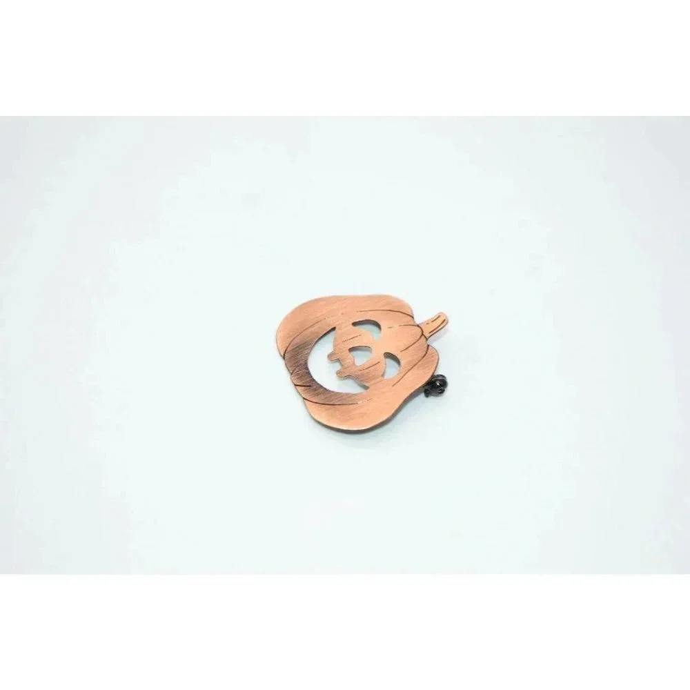 Orange Copper Cut Out Pumpkin Halloween Pin Brooch